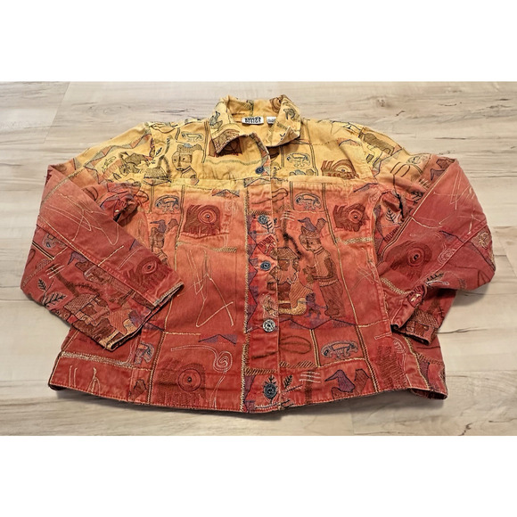 Chico's Jackets & Blazers - Chico's Design 1 8 Jacket Embroidered Folk Denim Jean Jacket Art-to-Wear Orange
